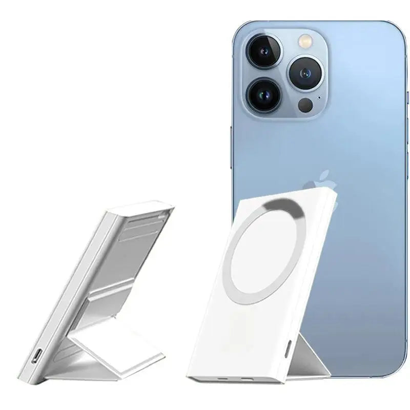 Strong Magnetic Wireless Charging Leather Holderpower Bank 5000mah Battery Pack for iPhone 14 13 12 Series Back up Battery Pack