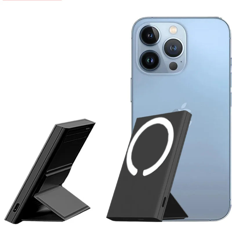 Strong Magnetic Wireless Charging Leather Holderpower Bank 5000mah Battery Pack for iPhone 14 13 12 Series Back up Battery Pack