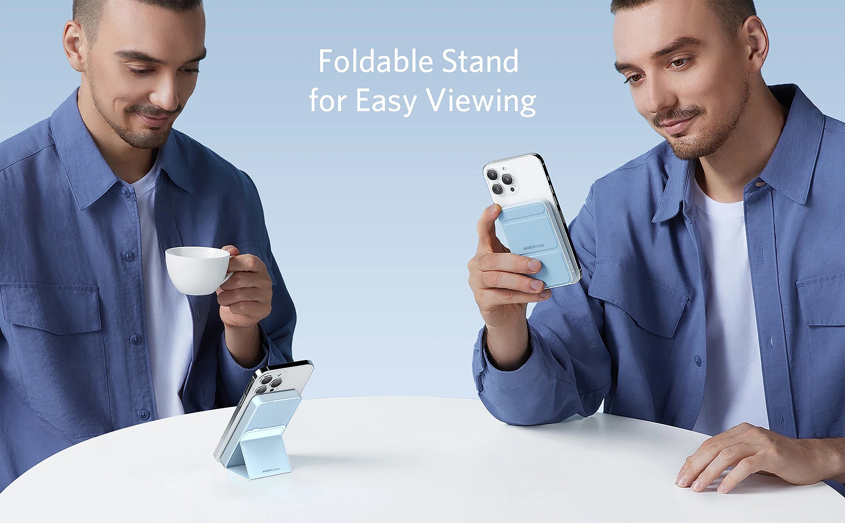 Strong Magnetic Wireless Charging Leather Holderpower Bank 5000mah Battery Pack for iPhone 14 13 12 Series Back up Battery Pack